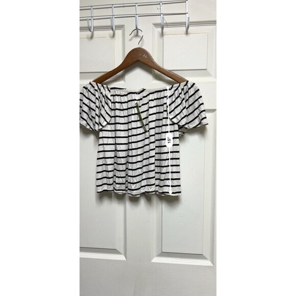 0092) NWT $49‎ Gianni Bini Top Blouse Crop Shirt Size Xsmall New Black White - Picture 5 of 9